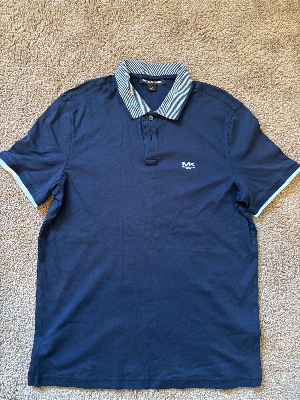 Michael Kors Navy Polo with Striped Contrast Collar